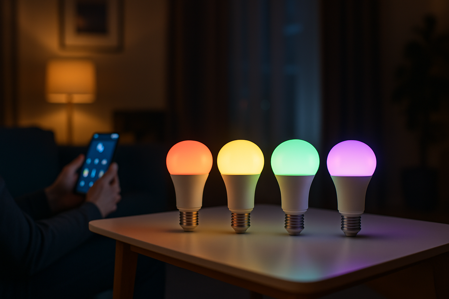 Smart żarówki w nowoczesnym salonie – porównanie Tapo, Philips Hue, WiZ i Yeelight w 2025/2026
